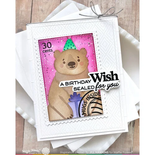 Waffle Flower Crafts - Nesting Postage Collage Collection - Stencils - Party Bear