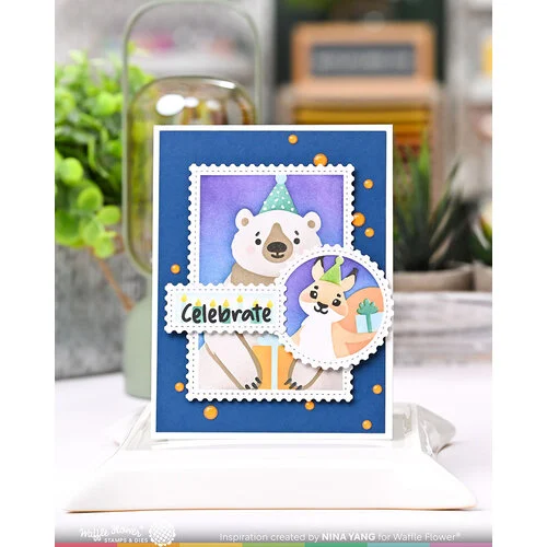 Waffle Flower Crafts - Nesting Postage Collage Collection - Stencils - Party Bear
