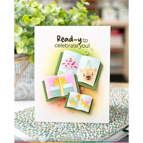 Waffle Flower Crafts - Stencils - Open Book Trio Birthday 3 Waffle Flower Crafts - Stencils - Open Book Trio Birthday