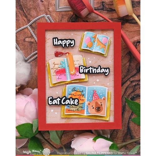 Waffle Flower Crafts - Stencils - Open Book Trio Birthday 6 Waffle Flower Crafts - Stencils - Open Book Trio Birthday