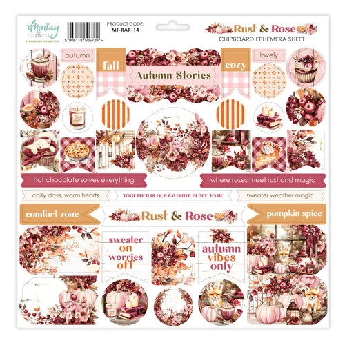Mintay Papers - Rust & Rose Collection - 12 x 12 Chipboard Ephemera Sheet