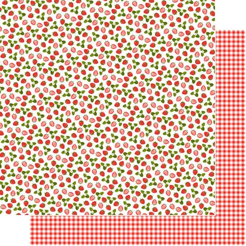 Scrapbook Customs - 12 x 12 Double Sided Paper - Strawberry Gingham