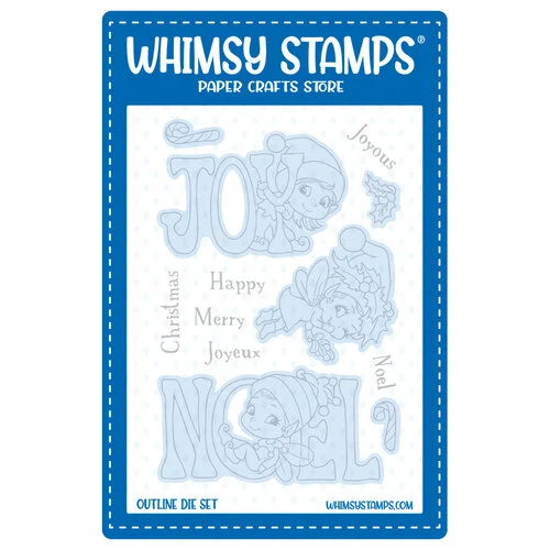 Whimsy Stamps - Dies - Christmas Greetings Fairies Outline 1 Whimsy Stamps - Dies - Christmas Greetings Fairies Outline