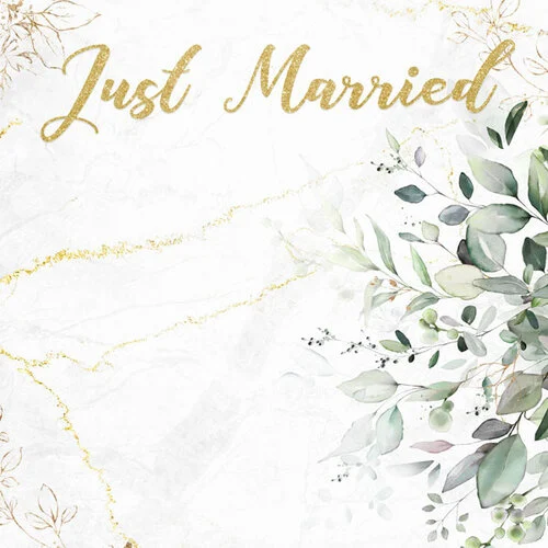 Scrapbook Customs - 12 x 12 Double Sided Paper - Just Married - Eucalyptus and Gold