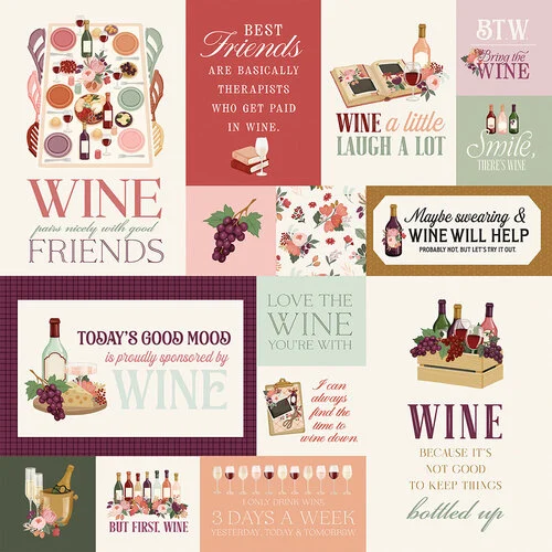 Carta Bella Paper - Wine Collection - 12 X 12 Double Sided Paper - Multi Journaling Cards