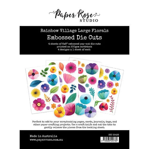 Paper Rose - Rainbow Village Collection - Embossed Die Cuts - Large Floral 1 Paper Rose - Rainbow Village Collection - Embossed Die Cuts - Large Floral