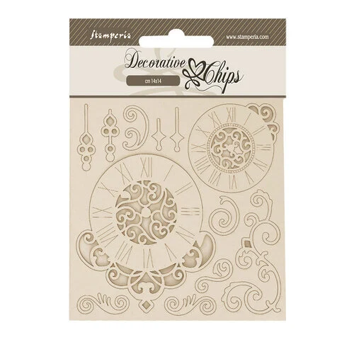 Stamperia - Quiet Days Collection - Decorative Chips - Clock and Swirls 1 Stamperia - Quiet Days Collection - Decorative Chips - Clock and Swirls
