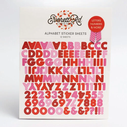 Everett Rd - Valentine Collection - Stickers - Alpha - Red Pink