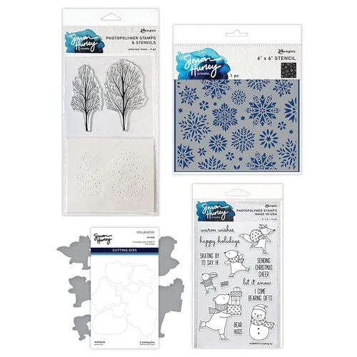 Simon Hurley - Stamps, Stencils, and Dies Bundle - Skating By, Dazzling Snowflakes, and Ethereal Trees