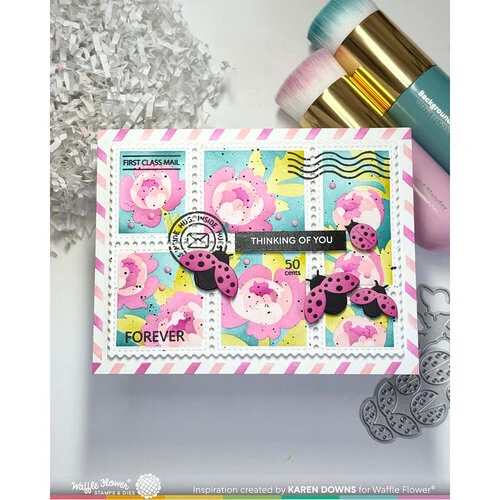 Waffle Flower Crafts - Postage Collage Collection - Stencils - Peony 10 Waffle Flower Crafts - Postage Collage Collection - Stencils - Peony