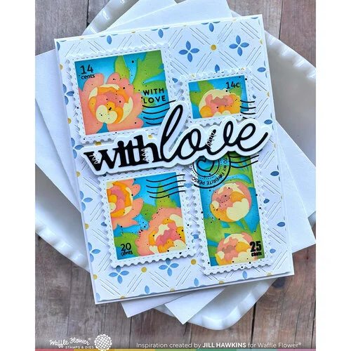 Waffle Flower Crafts - Postage Collage Collection - Stencils - Peony 12 Waffle Flower Crafts - Postage Collage Collection - Stencils - Peony
