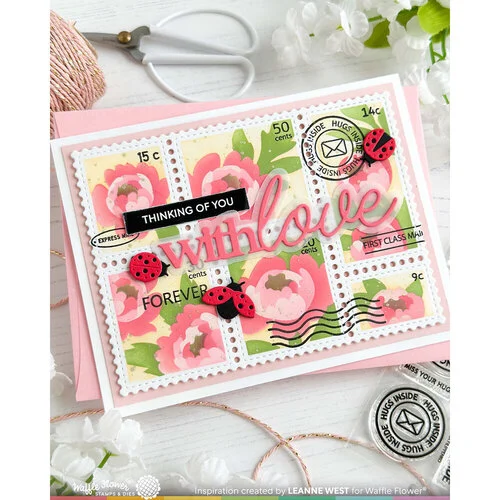 Waffle Flower Crafts - Postage Collage Collection - Stencils - Peony 2 Waffle Flower Crafts - Postage Collage Collection - Stencils - Peony
