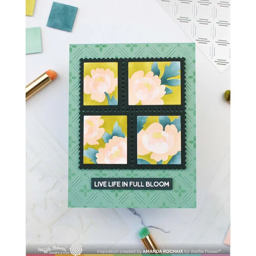 Waffle Flower Crafts - Postage Collage Collection - Stencils - Peony 3 Waffle Flower Crafts - Postage Collage Collection - Stencils - Peony
