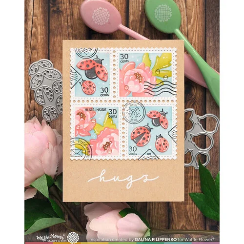Waffle Flower Crafts - Postage Collage Collection - Stencils - Peony 4 Waffle Flower Crafts - Postage Collage Collection - Stencils - Peony