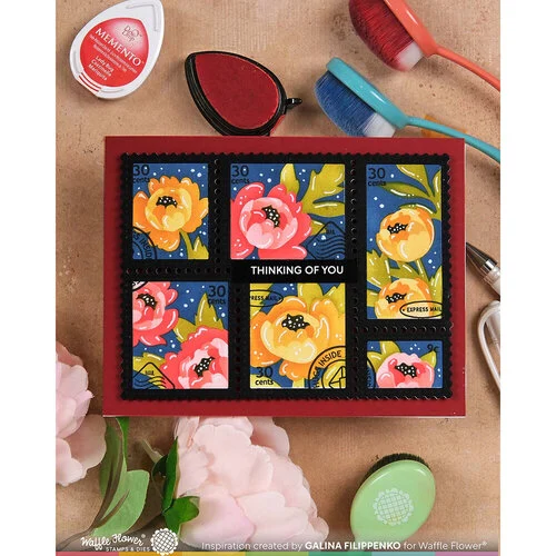Waffle Flower Crafts - Postage Collage Collection - Stencils - Peony 5 Waffle Flower Crafts - Postage Collage Collection - Stencils - Peony