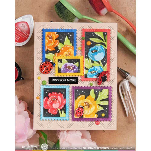 Waffle Flower Crafts - Postage Collage Collection - Stencils - Peony 6 Waffle Flower Crafts - Postage Collage Collection - Stencils - Peony