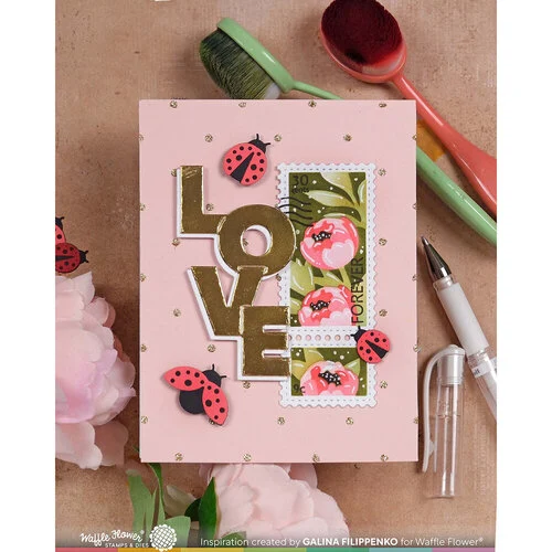Waffle Flower Crafts - Postage Collage Collection - Stencils - Peony 7 Waffle Flower Crafts - Postage Collage Collection - Stencils - Peony