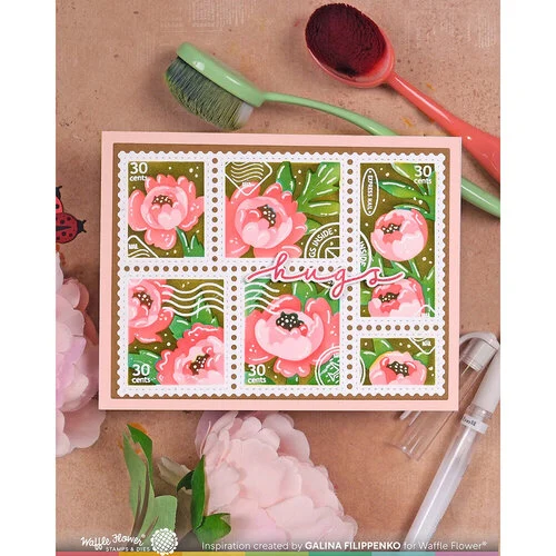 Waffle Flower Crafts - Postage Collage Collection - Stencils - Peony 9 Waffle Flower Crafts - Postage Collage Collection - Stencils - Peony
