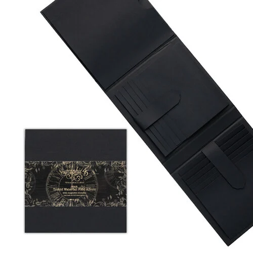 Graphic 45 - Staples Embellishments Collection - Trifold Waterfall Folio Album - Black