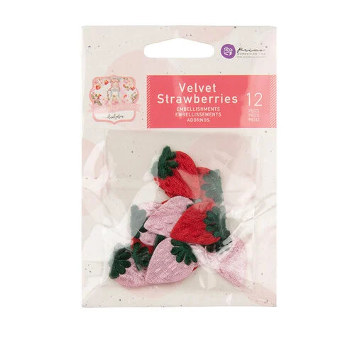 Prima - Strawberry Milkshake Collection - Embellishments - Velvet Strawberries 1 Prima - Strawberry Milkshake Collection - Embellishments - Velvet Strawberries