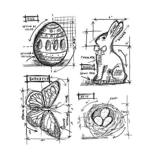 Stampers Anonymous - Tim Holtz - Cling Mounted Rubber Stamp Set - Easter Blueprint