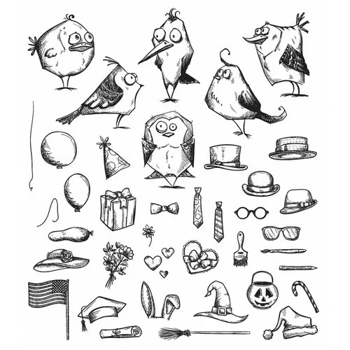 Stampers Anonymous - Tim Holtz - Cling Mounted Rubber Stamp Set - Mini Bird Crazy and Things 1 Stampers Anonymous - Tim Holtz - Cling Mounted Rubber Stamp Set - Mini Bird Crazy and Things