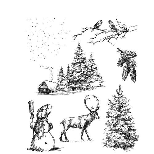 Stampers Anonymous - Tim Holtz - Christmas - Cling Mounted Rubber Stamp Set - Winterscape 1 Stampers Anonymous - Tim Holtz - Christmas - Cling Mounted Rubber Stamp Set - Winterscape
