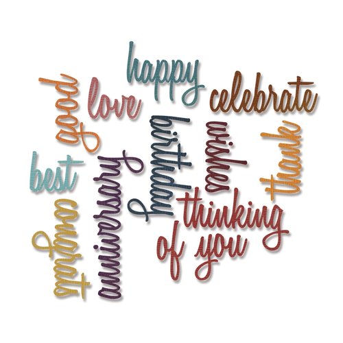 Sizzix - Tim Holtz - Alterations Collection - Thinlits Dies - Celebrate and Friendship Script Bundle