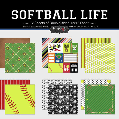 Scrapbook Customs - Softball Life Collection - 12 x 12 Paper Pack