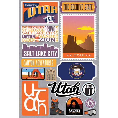 Reminisce - Jetsetters Collection - 3 Dimensional Die Cut Stickers - Utah 1 Reminisce - Jetsetters Collection - 3 Dimensional Die Cut Stickers - Utah