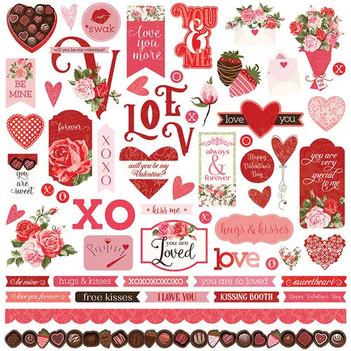 PhotoPlay - Be Mine Collection - 12 x 12 Cardstock Stickers - Elements