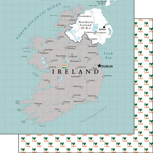 Scrapbook Customs - Adventure Collection - 12 x 12 Double Sided Paper - Ireland Map 1 Scrapbook Customs - Adventure Collection - 12 x 12 Double Sided Paper - Ireland Map