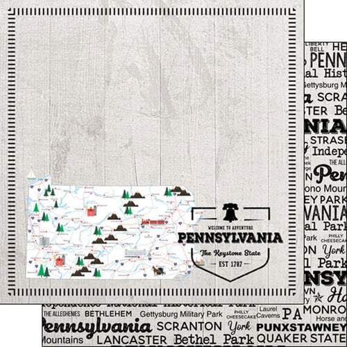 Scrapbook Customs - Postage Map Collection - 12 x 12 Double Sided Paper - Pennsylvania