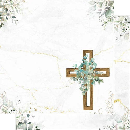 Scrapbook Customs - 12 x 12 Double Sided Paper - Wooden Eucalyptus Cross