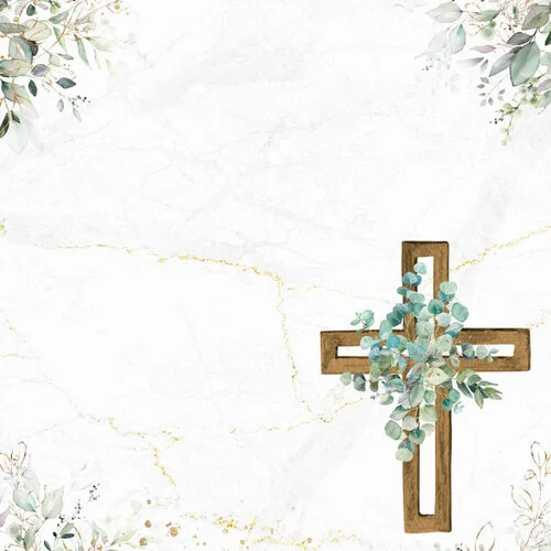 Scrapbook Customs - 12 x 12 Double Sided Paper - Wooden Eucalyptus Cross