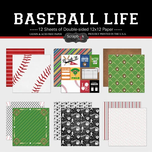Scrapbook Customs - Baseball Life Collection - 12 x 12 Paper Pack 1 Scrapbook Customs - Baseball Life Collection - 12 x 12 Paper Pack