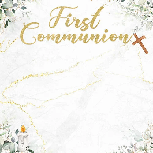 Scrapbook Customs - 12 x 12 Double Sided Paper - First Communion - Eucalyptus and Gold