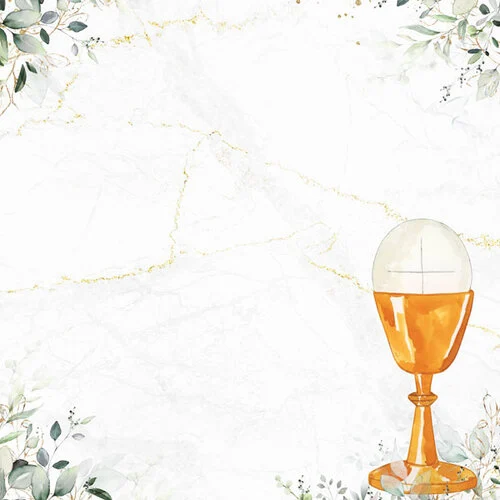 Scrapbook Customs - 12 x 12 Double Sided Paper - First Communion - Eucalyptus and Gold