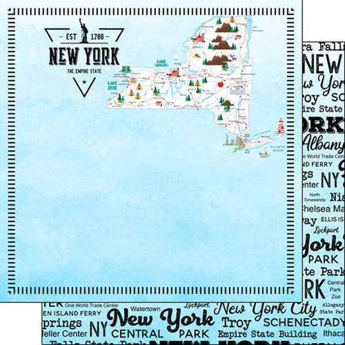 Scrapbook Customs - Postage Map Collection - 12 x 12 Double Sided Paper - New York 1 Scrapbook Customs - Postage Map Collection - 12 x 12 Double Sided Paper - New York