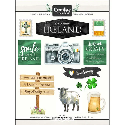 Scrapbook Customs - Cardstock Stickers - Ireland Watercolor 1 Scrapbook Customs - Cardstock Stickers - Ireland Watercolor