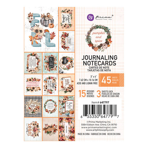Prima - Pumpkin and Spice Collection - 3 x 4 Journaling Cards 1 Prima - Pumpkin and Spice Collection - 3 x 4 Journaling Cards