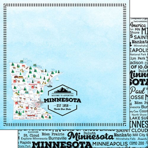 Scrapbook Customs - Postage Map Collection - 12 x 12 Double Sided Paper - Minnesota 1 Scrapbook Customs - Postage Map Collection - 12 x 12 Double Sided Paper - Minnesota