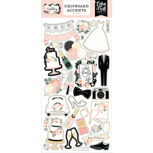 Echo Park - Wedding Collection - Chipboard Embellishments - Accents