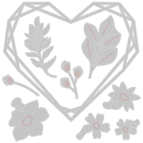 Sizzix - Thinlits Dies - Floral Geo Heart 2 Sizzix - Thinlits Dies - Floral Geo Heart