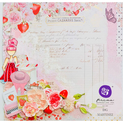 Prima - Strawberry Milkshake Collection - 12 x 12 Double Sided Paper - Strawberry Fields