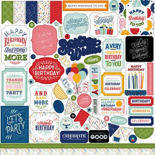 Echo Park - Birthday Salutations Collection - 12 x 12 Cardstock Stickers - Elements 1 Echo Park - Birthday Salutations Collection - 12 x 12 Cardstock Stickers - Elements