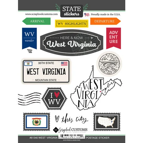 Scrapbook Customs - Postage Map Collection - Cardstock Stickers - West Virginia 1 Scrapbook Customs - Postage Map Collection - Cardstock Stickers - West Virginia