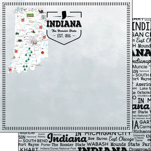 Scrapbook Customs - Postage Map Collection - 12 x 12 Double Sided Paper - Indiana 1 Scrapbook Customs - Postage Map Collection - 12 x 12 Double Sided Paper - Indiana