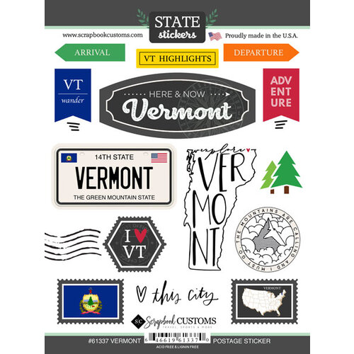 Scrapbook Customs - Postage Map Collection - Cardstock Stickers - Vermont 1 Scrapbook Customs - Postage Map Collection - Cardstock Stickers - Vermont
