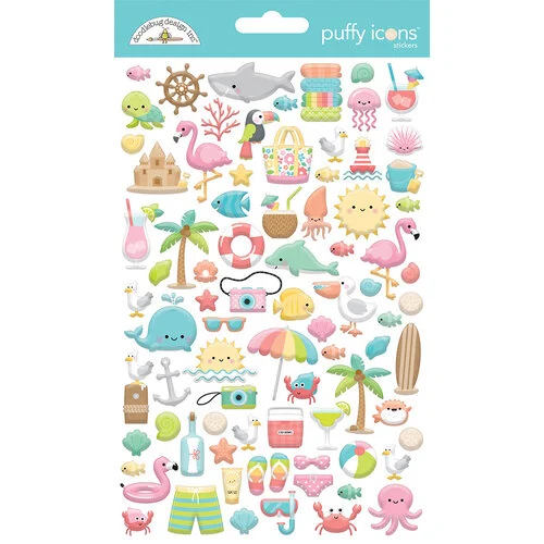 Doodlebug Design - Seaside Summer Collection - Stickers - Puffy Shapes - Icons